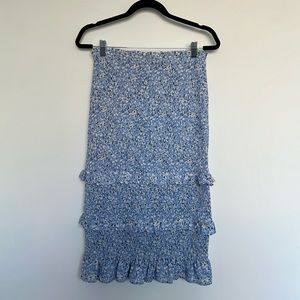 Abercrombie & Fitch Blue Floral (ish) Design Midi Skirt